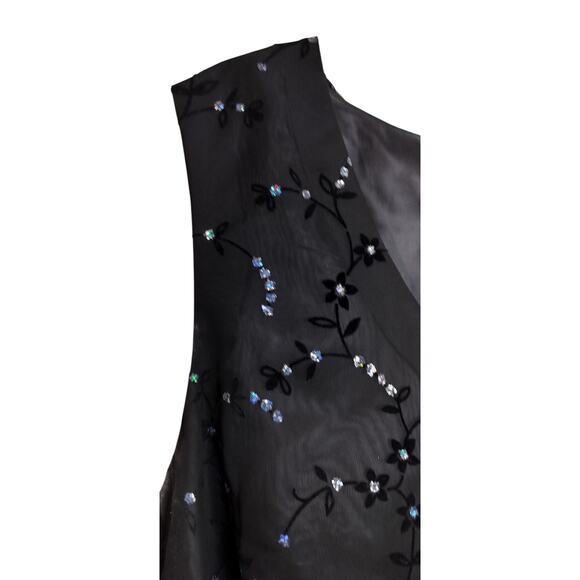 4302)R&M Richards Karen Kwong Black Bling Sheer Tank & Duster Set Plus Size 24W - Picture 6 of 9